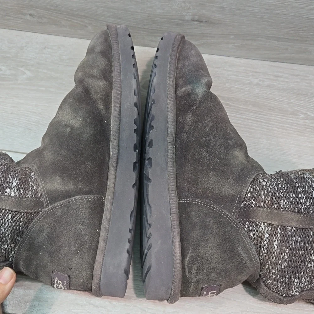 Ugg Australia Women Camaya Sequin knit sweater Leather Boots shoes sz 10
